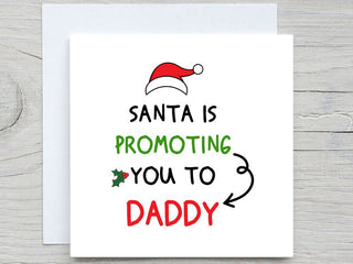Pregnancy announcement card, Christmas pregnancy card, Santa promoting you to a daddy, for husband card, Christmas Card, I am pregnant card