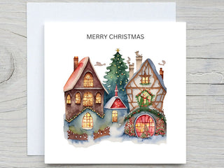 Christmas card, Happy Holidays, Personalised cards, Winter Card, Christmas Village, Holiday greeting card, custom card