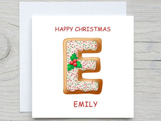 Personalised Christmas Card, Gingerbread COOKIE letter name card, Add name Holiday card, Merry christmas card, Ginger Cookie card