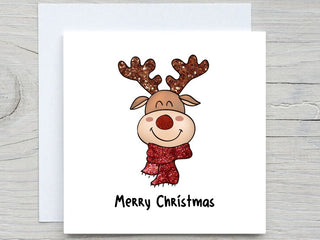 Christmas Card, Custom Christmas card, Reindeer Christmas card ,Glitter Reindeer, Christmas gift card, Holiday gift