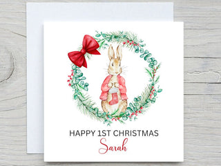 Personalised kids christmas card, Bunny Rabbit card, Add Name card, from Grandma, from aunt, 1st Christmas card, custom card for kids