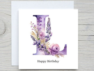 Initials Card, Floral Alphabet Card, Custom card, Letter L Card, Personalised Birthday gift, Floral L card