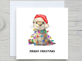 Otter Christmas card, Otter Holiday Card, Otter card, Cute cards, Christmas greeting card, custom holiday card, holiday gift