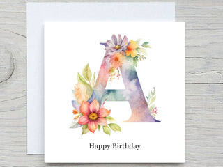 Initials Card, Floral Alphabet Card, Custom card, Letter A Card, Personalised Birthday gift, Floral A card