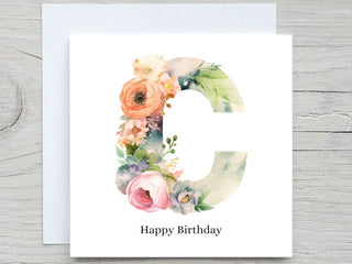 Initials Card, Floral Alphabet Card, Custom card, Letter C Card, Personalised Birthday gift, Floral C card