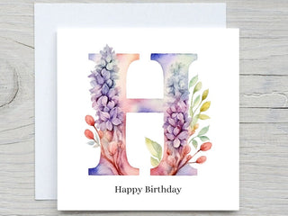 Initials Card, Floral Alphabet Card, Custom card, Letter H Card, Personalised Birthday gift, Floral H card