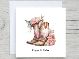 Happy birthday card, Cow Girl birthday card, for a friend birthday, Cowgirl Birthday, Personalised Birthday card, Gift for Cow Girl, Boots