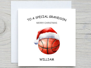 Personalised kids christmas card, Basketball card, Add Name card, from Grandma, from aunt, for Grandson card, custom card for kids