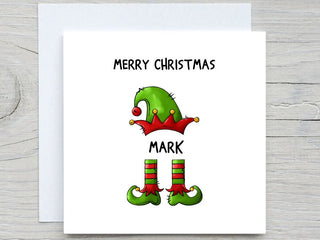 Personalised Christmas card, Funny Christmas CARD, Elf Hat and Legs, Add name Christmas card, Custom holiday card