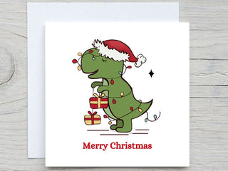 Personalised Christmas card, Merry christmas, Holiday card, Cute Dinosaur T-rex , christmas card