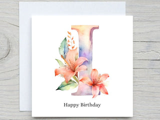 Initials Card, Floral Alphabet Card, Custom card, Letter I Card, Personalised Birthday gift, Floral I card