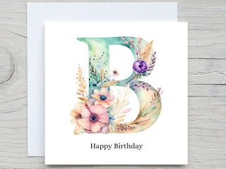 Initials Card, Floral Alphabet Card, Custom card, Letter B Card, Personalised Birthday gift, Floral B card