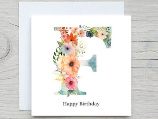 Initials Card, Floral Alphabet Card, Custom card, Letter F Card, Personalised Birthday gift, Floral F card
