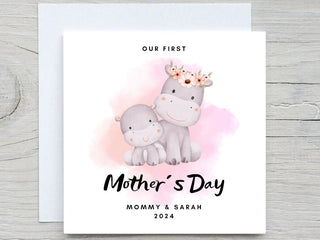 Personalized First Mothers Day 2024 card, Custom Names Card, for mom card, from daughter card, our first mothers day card, cute hippo mama