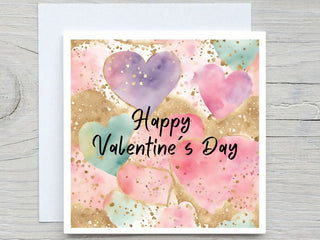 Happy Valentines day Card, I love you, Watercolor Hearts card, Valentine's Day Card, romantic card, i love you card, valentines day card