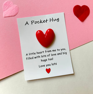 Pocket Hug , Postal Hug, Long distance gift, Red heart card , miss you gift, love you gift, valentines day gift, birthday gift, pocket gift