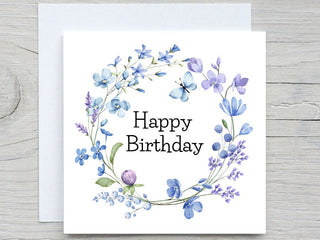 Floral Birthday Card, Cute card, Flowers birthday card, Happy Birthday card, Floral wreath card