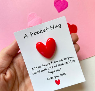Pocket Hug , Postal Hug, Long distance gift, Red heart card , miss you gift, love you gift, valentines day gift, birthday gift, pocket gift