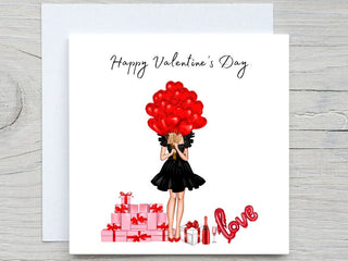 Valentines Day Card, Love greeting card, I love you Card, Sexy Woman with Balloons, Romantic Card, Valentine's Gift