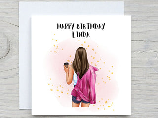 Personalised Happy Birthday Handmade Card,  for her Sister Bestie Cousin, personalised Hair Style card, for bestie, sister, coffee lover