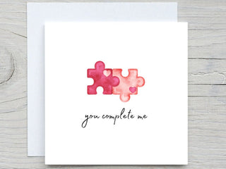 Anniversary card, You complete me,  romantic card, i love you , valentines day card, anniversary card, for partner, wife, husband, puzzle