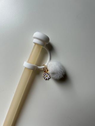 White pom pom straw cover