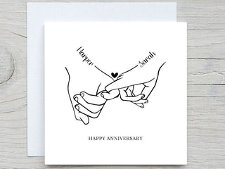 Personalised Anniversary card, Couples Names card, Hands card, valentines Day card, romantic card, love, anniversary card