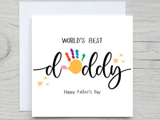 Father's Day Card, World's best daddy, Personalised Dad Father's Day Card, painted kids hand Print card, for dad, from toddler card