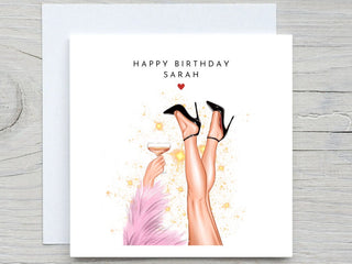 Personalised Name Birthday card, Boss Girl High heels birthday card, for her birthday card, diva fashion lover birthday card