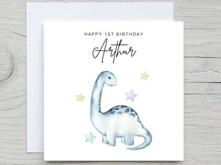 Baby boy First Birthday Card, Dinosaur birthday card, Dinosaur Birthday card, baby boy car, First Birthday card, add name and age card