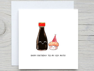 Funny Birthday card, Cute Birthday card, bee day, Soy mate, for bestie, for partner birthday, custom birthday card, soy sushi card