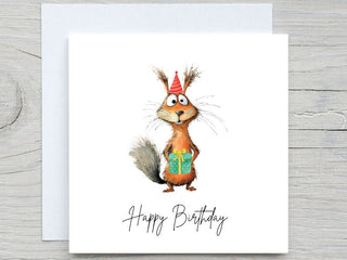 Personalised Birthday card, Cute Birthday card, cute Squirrel card, Birthday gift for her, for him, for squirrel lovers