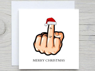Rude Christmas card, middle finger card, Holidays card, personalized card, Christmas Hat card,