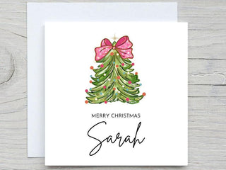Christmas Card , PINK COQUETTE Christmas tree Card, Christmas Gift For her, Woman Friend Christmas Card, Xmas Gift, For Her