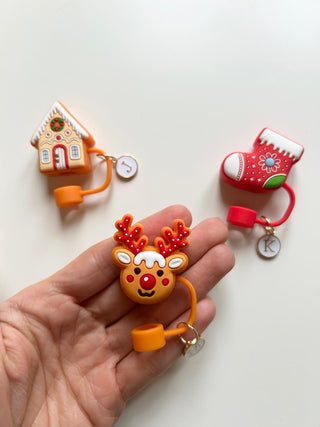 Custom Chistmas Straw Cap, Reindeer Straw Topper, Drink Cover Accessories Straw Cover Stanley Cap, Straw Cover, Gingerbread house  Stanley