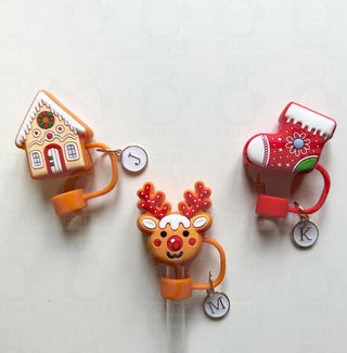 Custom Chistmas Straw Cap, Reindeer Straw Topper, Drink Cover Accessories Straw Cover Stanley Cap, Straw Cover, Gingerbread house  Stanley