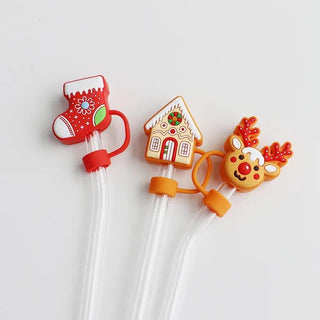 Custom Chistmas Straw Cap, Reindeer Straw Topper, Drink Cover Accessories Straw Cover Stanley Cap, Straw Cover, Gingerbread house  Stanley