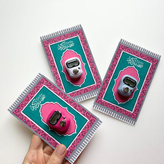 Ramadan Gift, tasbeeh counter, Ramadan Mubark, Gift for Muslims, Eid Gift, Islamic Gift, Personalised Ramadan FAVORS, Pink Prayer mat card