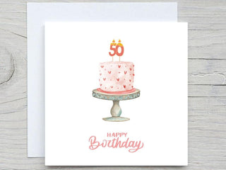 Personalised Birthday Card, 50th birthday card, 50 candle card, Birthday cake card, for her, for wife,for bestie