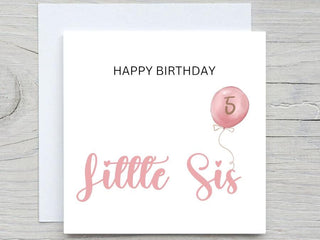 Little sister Birthday Card, Cute card, Happy Birthday card, Bright Colorful Birthday card,  for sis card, Birthday balloon card, little sis