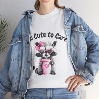 Too Cute to Care Raccoon Shirt  Cute Animal Graphic Tee  Pink Heart Sunglasses T-Shirt  Kawaii Coffee Shirt  Girly Gift for Her