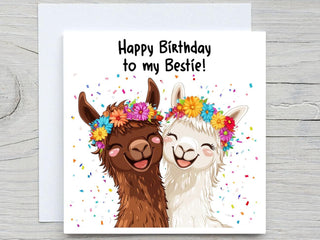 Bestie Birthday CARD, Cute llamas card,  Bestie birthday Gift, Funny animal card, personalised Gift