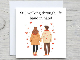 Romantic Anniversary Card - Hand in Hand - Sweet Cartoon Love Greeting, Cute Relationship Card, Custom Anniversary Gift for partner