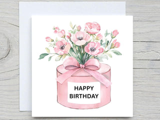 Elegant Floral Birthday Card - Flowers Vase Card - Personalised Birthday Greeting Card for Her, Custom greeting card, floral card